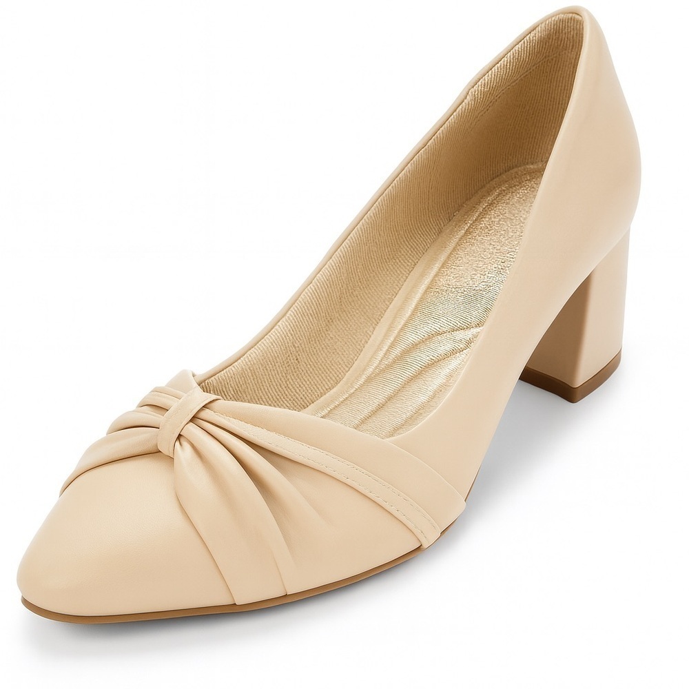 Easy Street Millie Beige Slip-On Dress Shoes 8N Comfort Block Heel - Picture 4 of 5